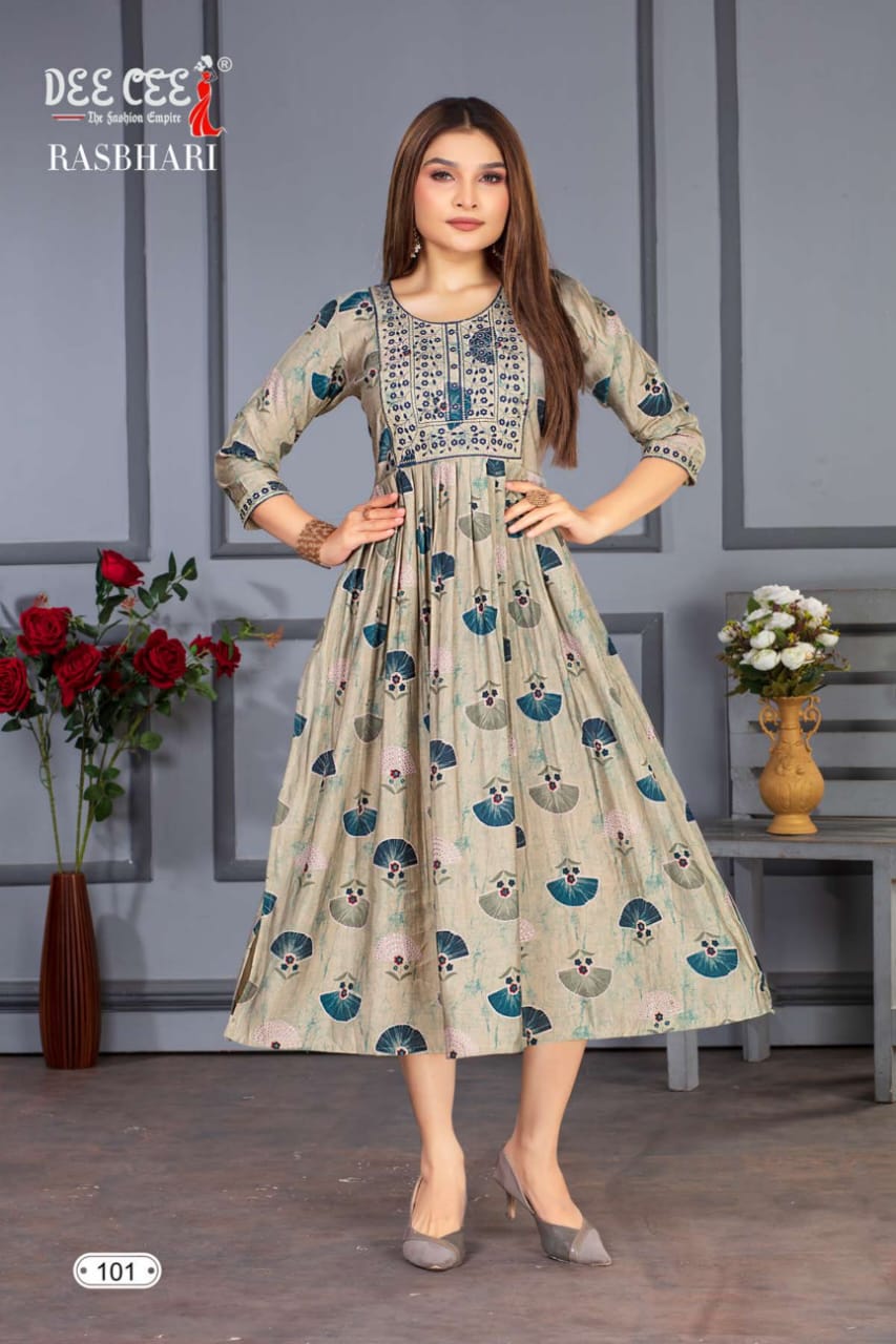 Rasbhar By Dee Cee 101 To 106 Printed Anarkali Kurtis Exporters In India